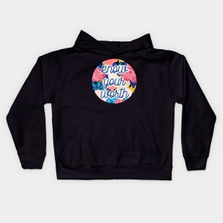 Floral Know Your Worth Kids Hoodie